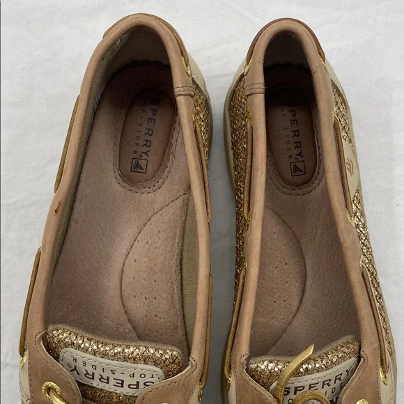 Sperry Angelfish Topsiders Glittery Gold and Tan Boat Loafers. 6.5M. - Picture 5 of 11